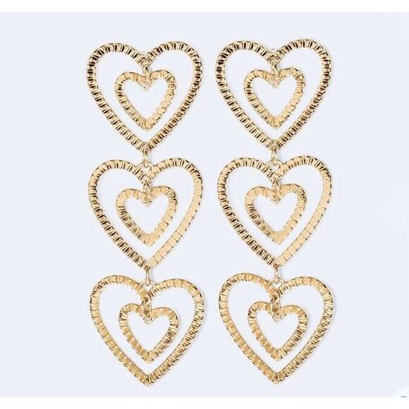 SUGARFIX by Baublebar Stacked Gold Heart Drop Earrings - Gold - Picture 1 of 6